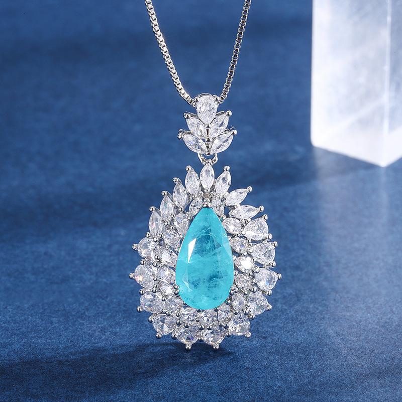 

Jewelry Set Imitation Paraiba Para Blue Pendant Ring Main Stone 8 * 14