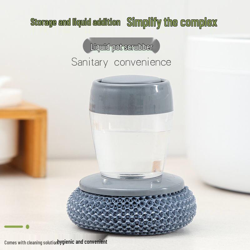 Automatic Liquid-Dispensing Dish Brush with Steel Wool for Kitchen Cleaning