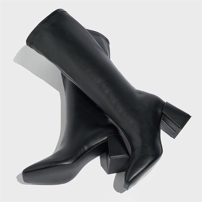 Spring Autumn Punk Style Square Toe Women Knee-High Boots Chunky Low Heels Long Booties Shoes  De Mujer