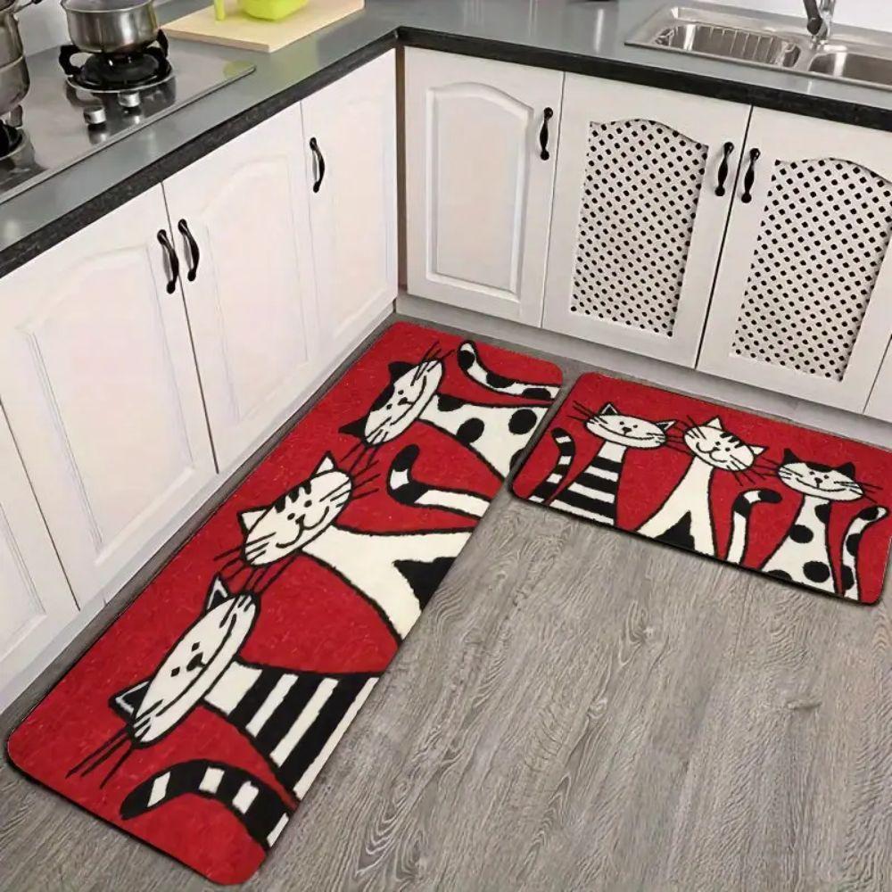 VIKAMA 1/2PCS Cute Cat Printed Washable Kitchen Floor Mat Porch And Balcony Long Strip Carpet Entrance Door Mat Home Decoration