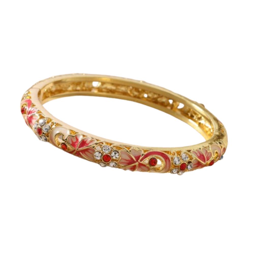 Gold Plated Cloisonne Bracelet Double Bangle Traditional Chinese Double Bangle Flower Pattern Enamel Design Ethnic Bracelet