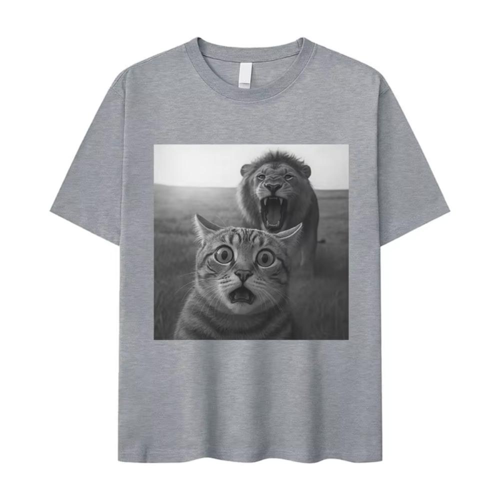 Humor Cat High Quality Print Shortsleeved Tshirt Mens Cozy Pop Oversized Tshirts Summer Casual Y2K Tops Hot Sale Streetwears