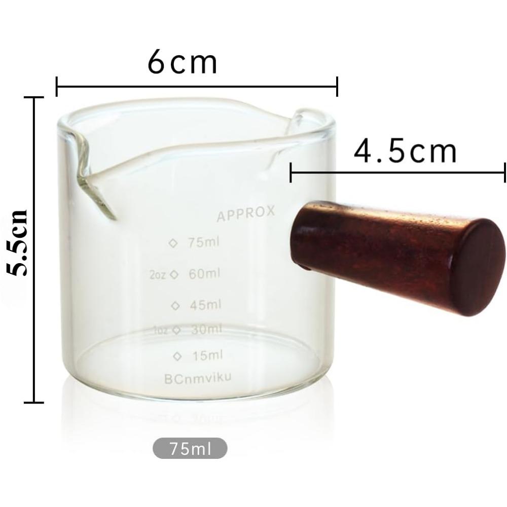 Clear Glass 75ML  Espresso Shot Glasses with Wooden Handle Measuring Cup Coffee Cup High Borosilicate Glass Pitcher Barista