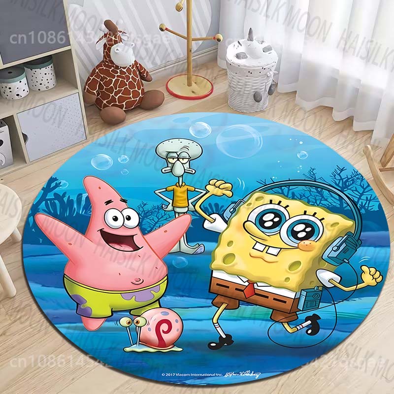 Multiple Sizes SpongeBob SquarePants Print Round Rugs for Living Room Bedroom Floor Mats Kids Room Household Carpet Home Decor