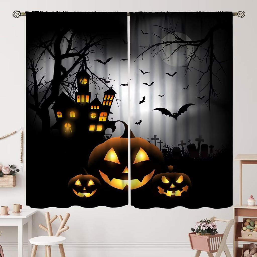 Halloween Curtains Horror Spooky Drapes Haunted House Mansion Curtain Bedroom Living Room Decor Made Of Polyester With Rod Pocket Great