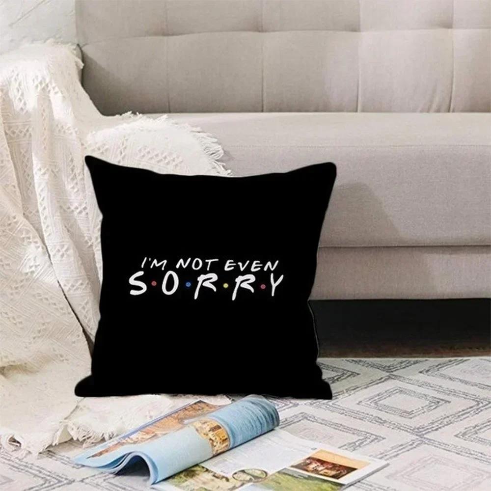 Pcs Classic Friends TV Show Funny Quotes Print Black Pillowcase Cover Polyester Square Letter Inch ·Black, 30x30cm