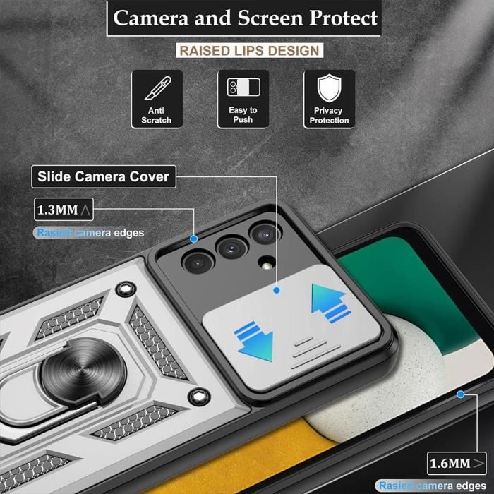 Coque et Verres Trempés - pour Samsung - Galaxy A13 5G - Argenté - Protection Rigide - Support 360°