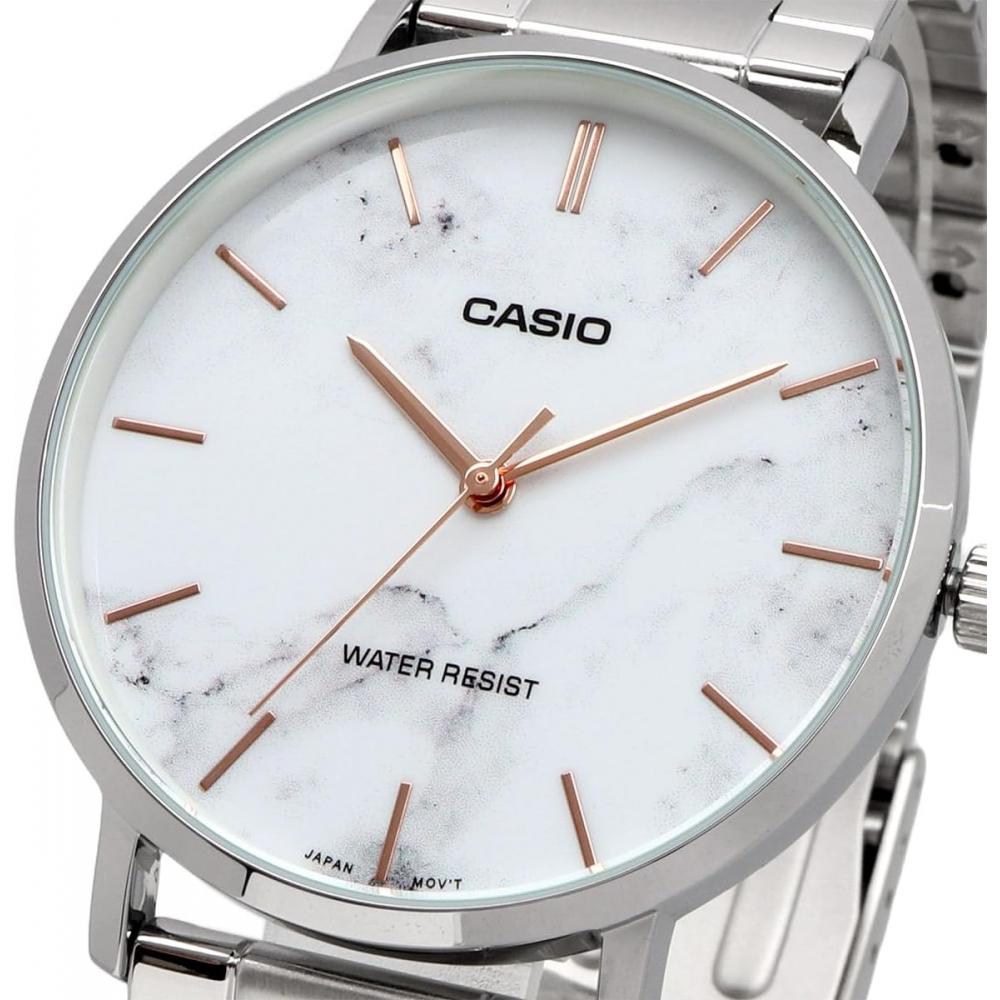 CaSio Men S Quartz Watch White Marble Metal Band Mtp Vt01dm 7a