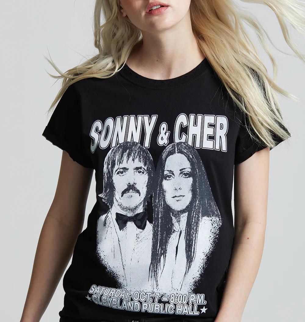 Retro Sonny and Cher Concert Shirt Short Sleeve Black Unisex S-5XL EM0259 Unisex T-Shirt L
