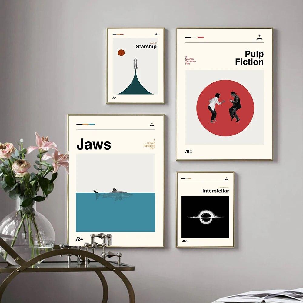Pulp Fiction Retro Poster Interstellar Starship Mid Century Art Prints Jaws Canvas Painting Abstratc Wall Pictures Bedroom Decor