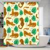 Leopard Pattern Bath Shower Curtain Monstera Leaves Home Decor Waterproof Rainproof Bathroom Liner Set With Rings Yellow Leopard