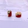 Vintage Red Enamel Earrings: Cherry Drip Square, Light Luxury for Women