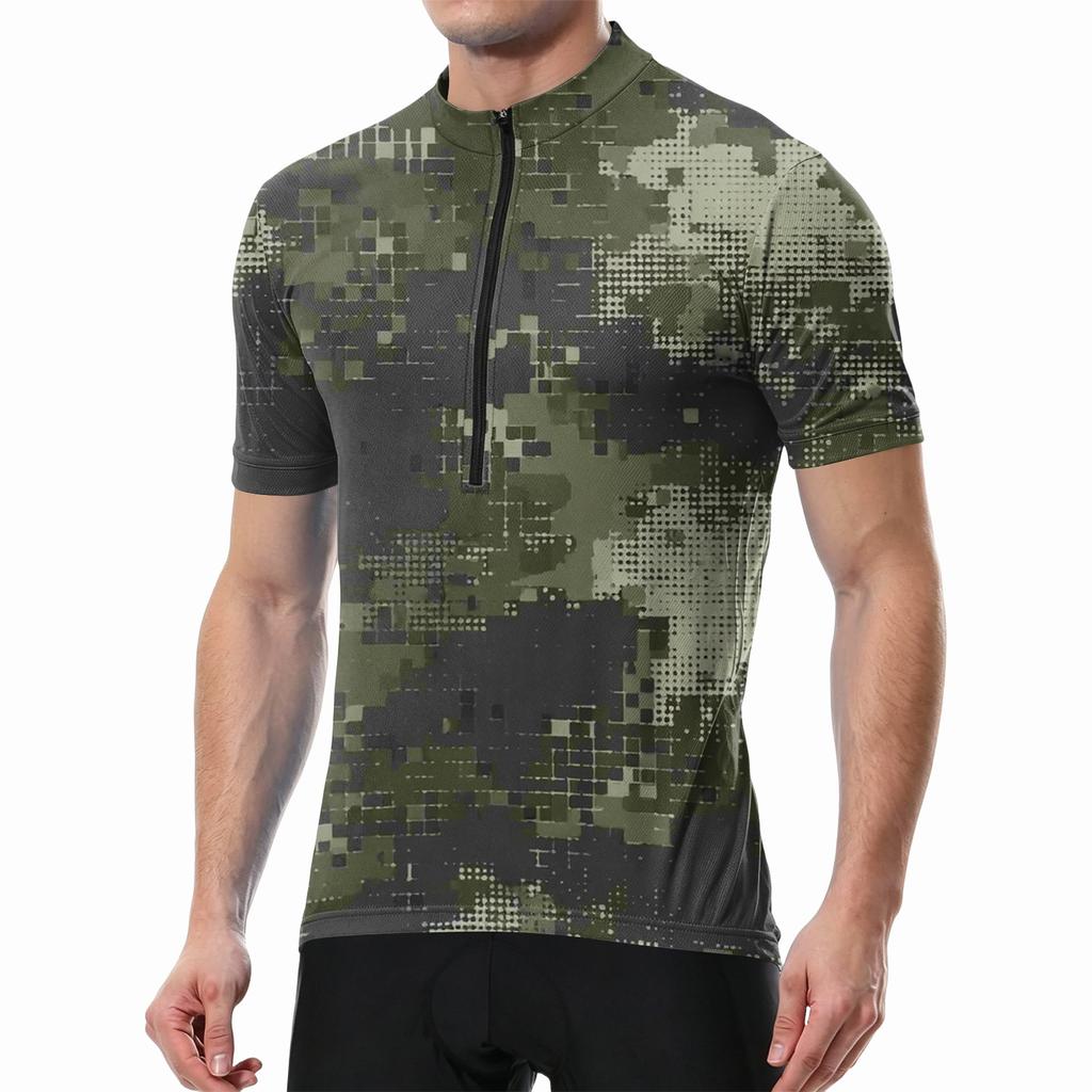 Men's Short Sleeve Cycling Jersey Quick Dry Breathable Fabric Half Zip Neck Lightweight Athletic Top for Outdoor Sports