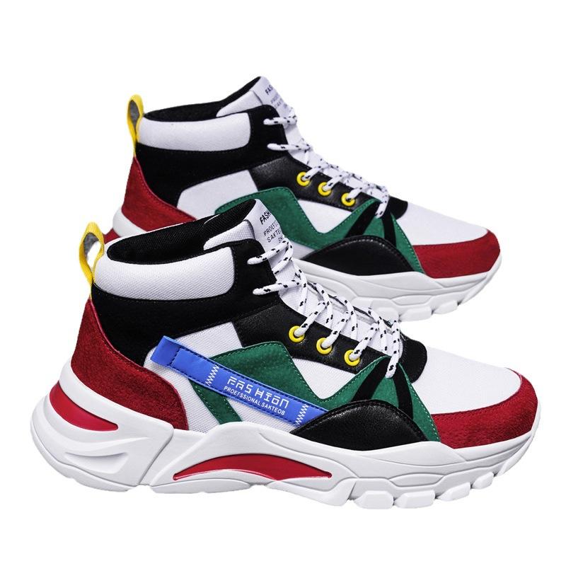 High-top Men's Shoes 2025 New Spring Breathable Platform Student Sports Shoes Men's Versatile Ins Dad Trendy Shoes