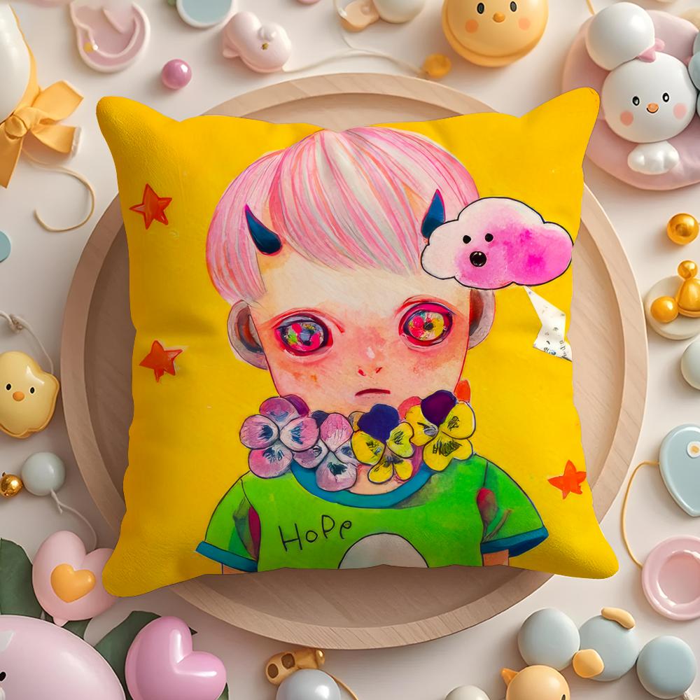 H-Hikari Shimoda IllustrationS Cushion Cover Home & Car Multi-Scene Pillow Cover - Reversible, Soft & Durable for Daily Use