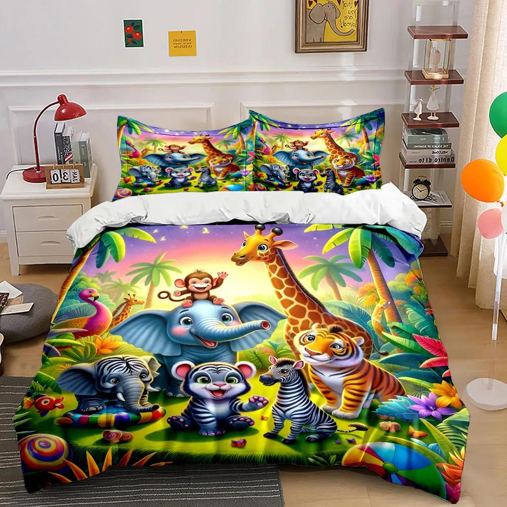 "Safari Animal Decor Set" Bedding Set with 1 Duvet Cover 2 Pillowcases Single Double King Queen Gift