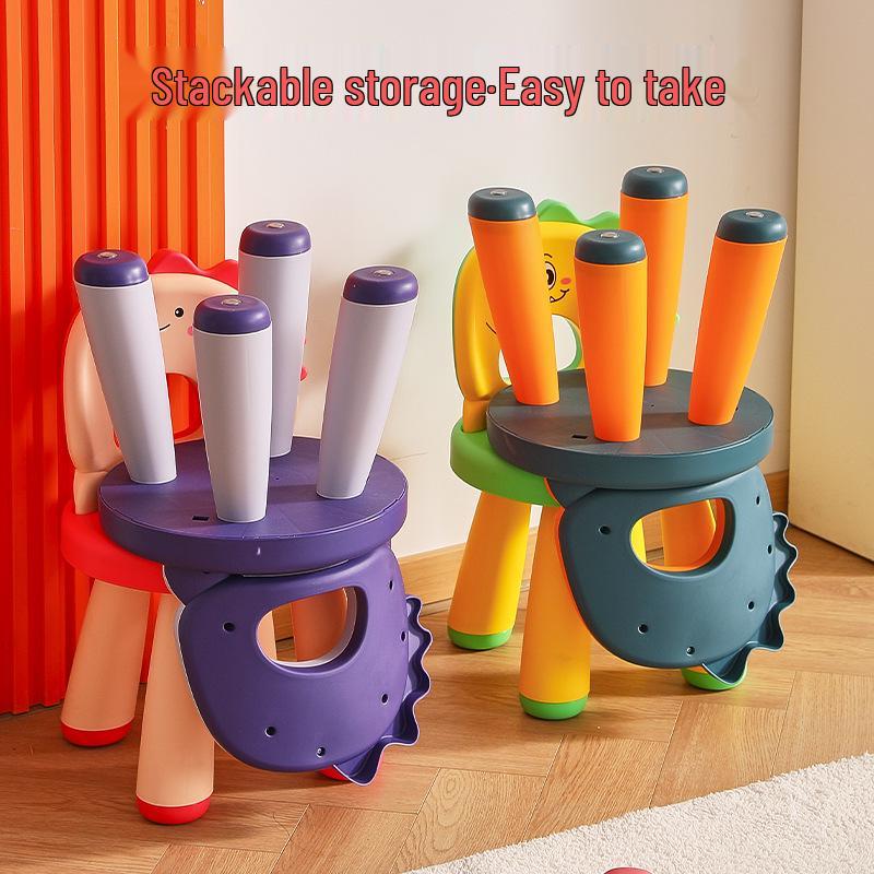 Dragon Dinosaur Backrest Kids' Chair - Thickened Plastic Cartoon Stool