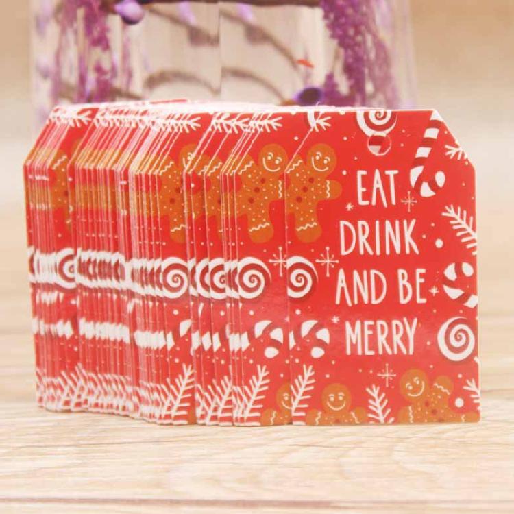 100 Pcs/Set Kraft Paper Gift Tags Merry Xmas Hanging Label Cute Print White Tags