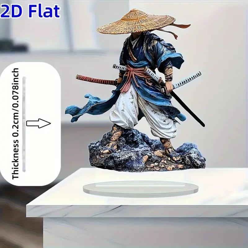 1 pièce Statuette Acrylique Guerrier Plat 2D - Art Guerrier Traditionnel Décoration Double Épée, Décoration de Maison, Décoration de Bureau,