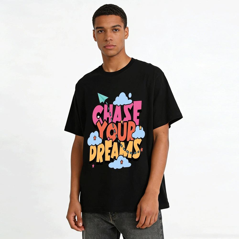 Chase Your Dreams Cartoon Print Casual Top Pure cotton T-shirt