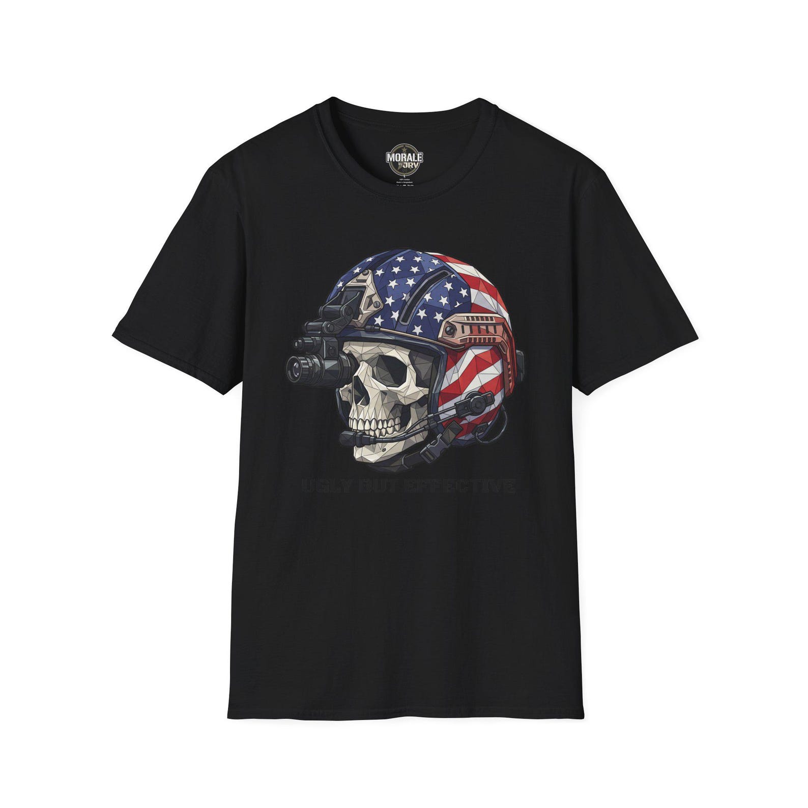 American Flag Skull Helmet T-Shirt | Ugly But Effective Patriotic Military Tee 2XL