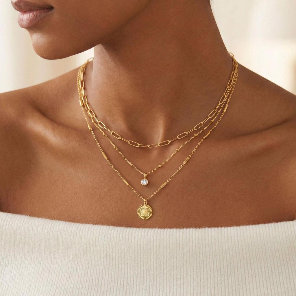Layered Gold Necklaces for Women 14K Gold Plated Chain Stack Cute Choker Necklace Set Dainty Gold Layered Necklaces Jewelry
