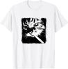 Cool Smoking Cat Retro Black and White Graphic T- Shirt