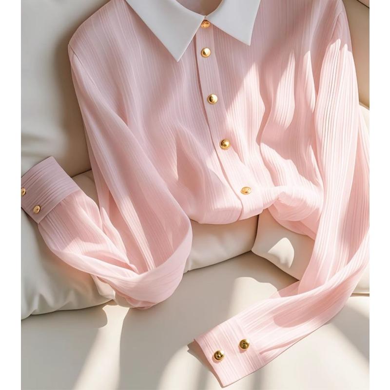 New Pink Shirt High-end Versatile Breathable Slim Stylish Long-sleeved Shirt for Women