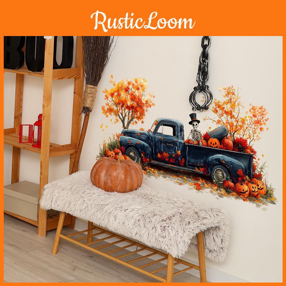 Halloween Motorcar Skeleton Pumpkin Wall Decal For Kitchen And Decor Entryway