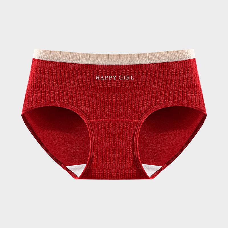 Женские Весенние и Осенние Большие Красные Чистый Хлопок 10A Антибактериальные Трусы-Слипы с Удлиненной Ластовицей и Треугольной Талией M