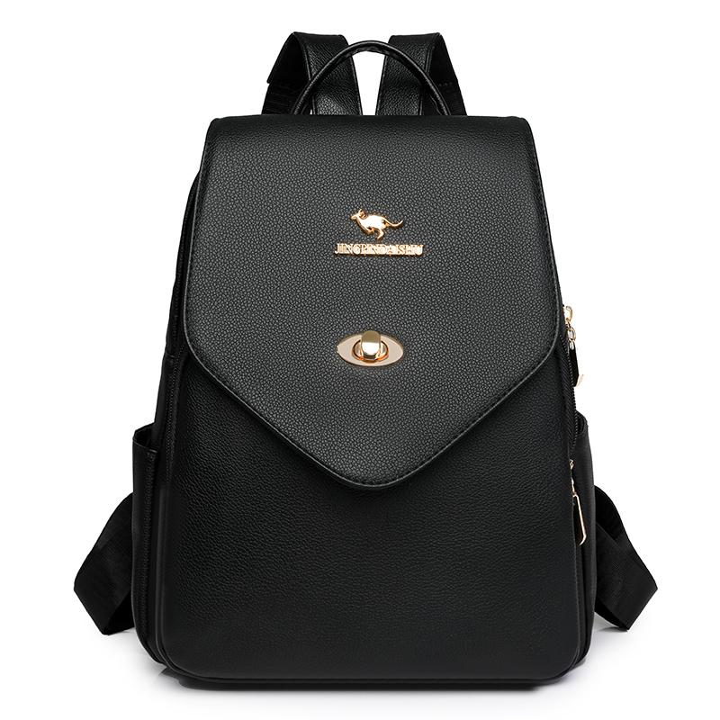 Vintage Flip Women's Backpack PU Travel Bag Large Capacity Student Schoolbag