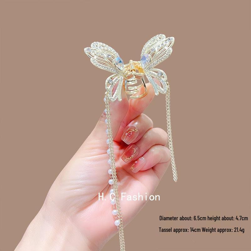 Elegante Schmetterlingsquaste Haarspange – Chinesischer Stil Halb-Pferdeschwanz Klauenclip für Damen