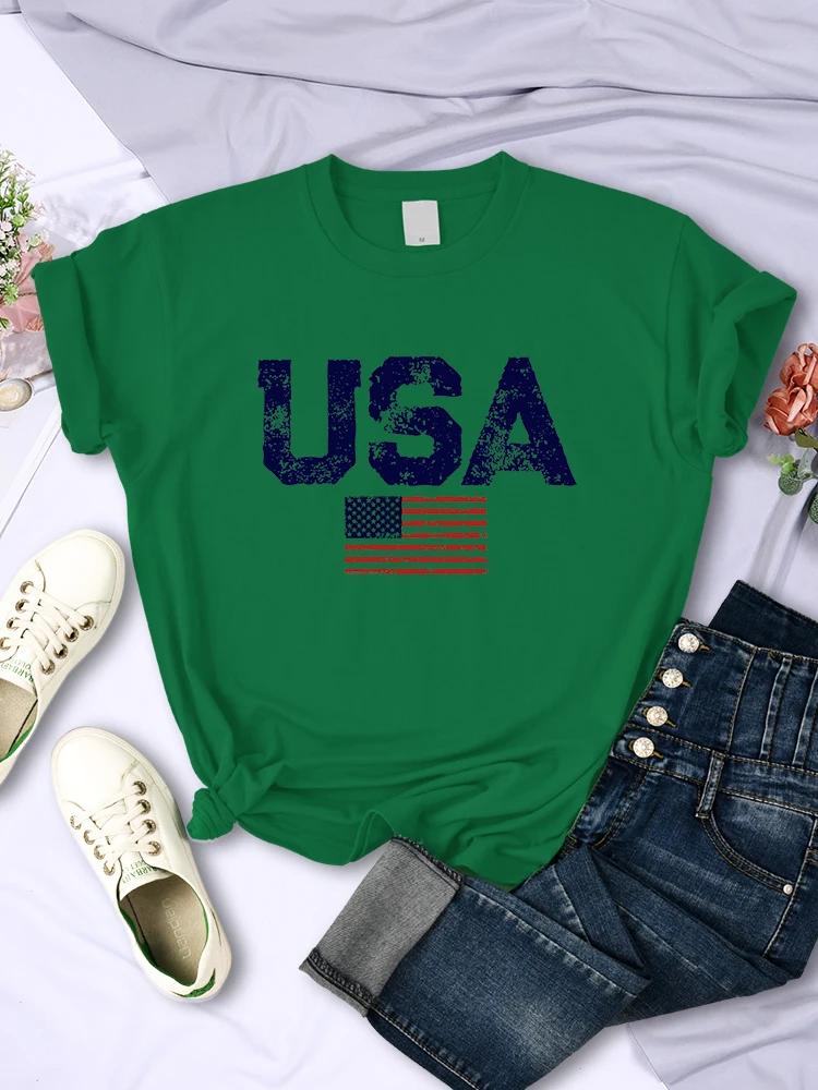 Lettere USA Bandiera Americana Stelle e Strisce Stampate Magliette da Donna Street Hip Hop Maglietta Abbigliamento Estivo Traspirante T-shirt Femminile