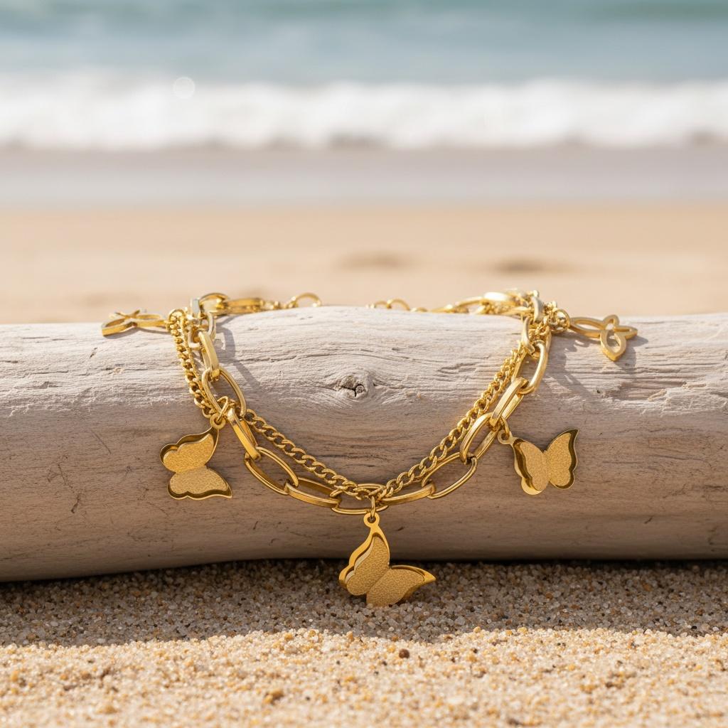 Elegant Vintage-style Stainless Steel Layered Bracelet with Unique Butterfly Accents Is Perfect for Everyday Wear