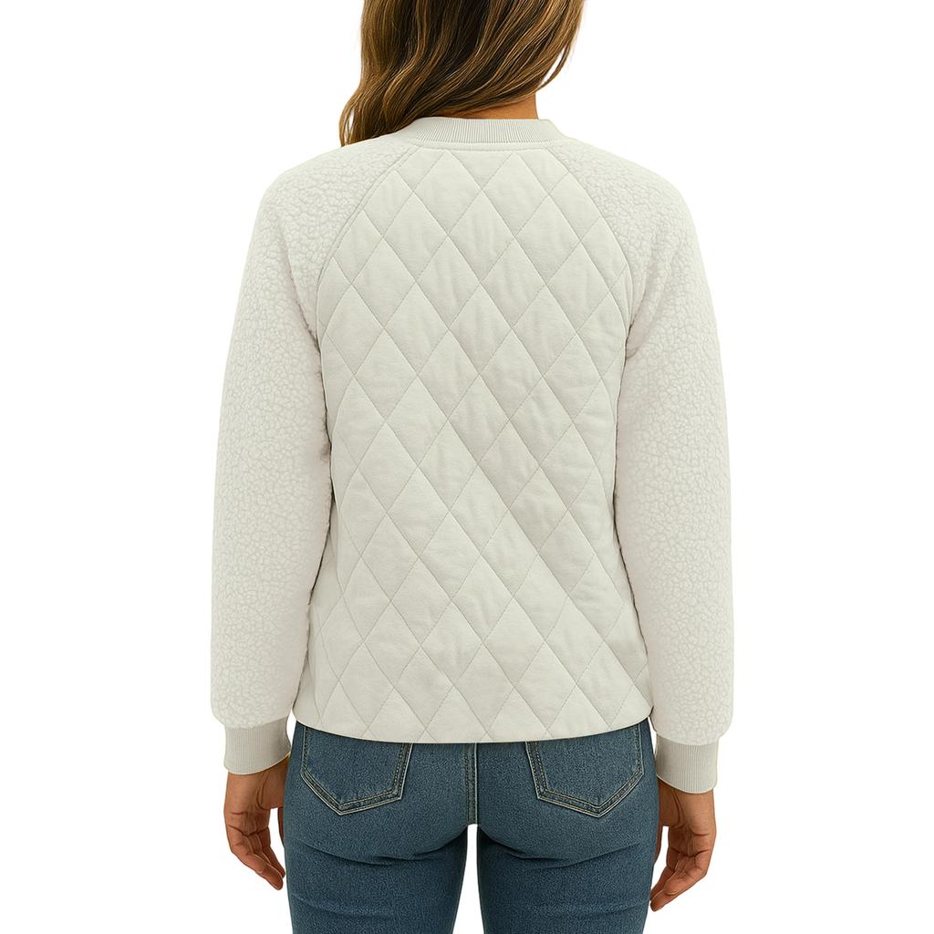 Women's Solid Color Long Sleeved Plaid Thickened BBaseball Jacket  Jacket