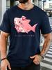 Cute Pink Shark With Red Gems Unisexs Front T Shirt Japanese Text Sea Animal Graphic Tee Casual Short Sleeve Top Shark Lover Gift