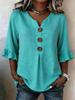 2026 New European & American Women's Summer V-Neck Cotton Linen Shirt - Fashionable Button-Down Top