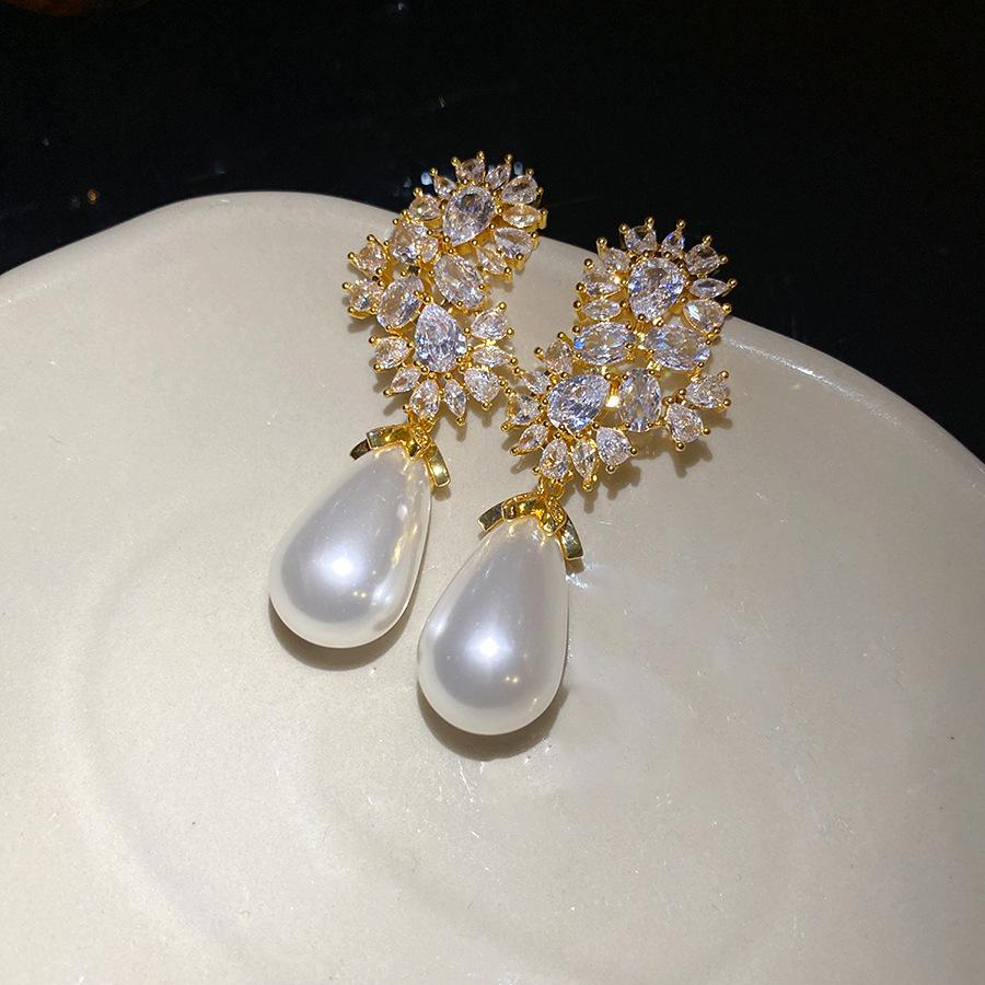 Zircon Water Drop Pearl Pendant Earrings Minimalist Delicate Elegant Design Women Jewelry