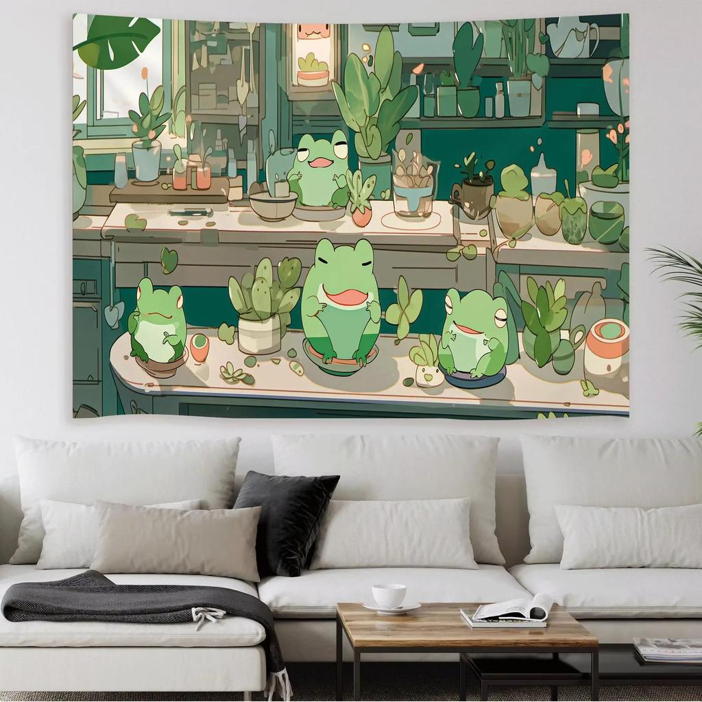 Forest Aesthetic Tapestry Kawaii Animals with Green Plants for Instagram Style Room Photo Wall Decor