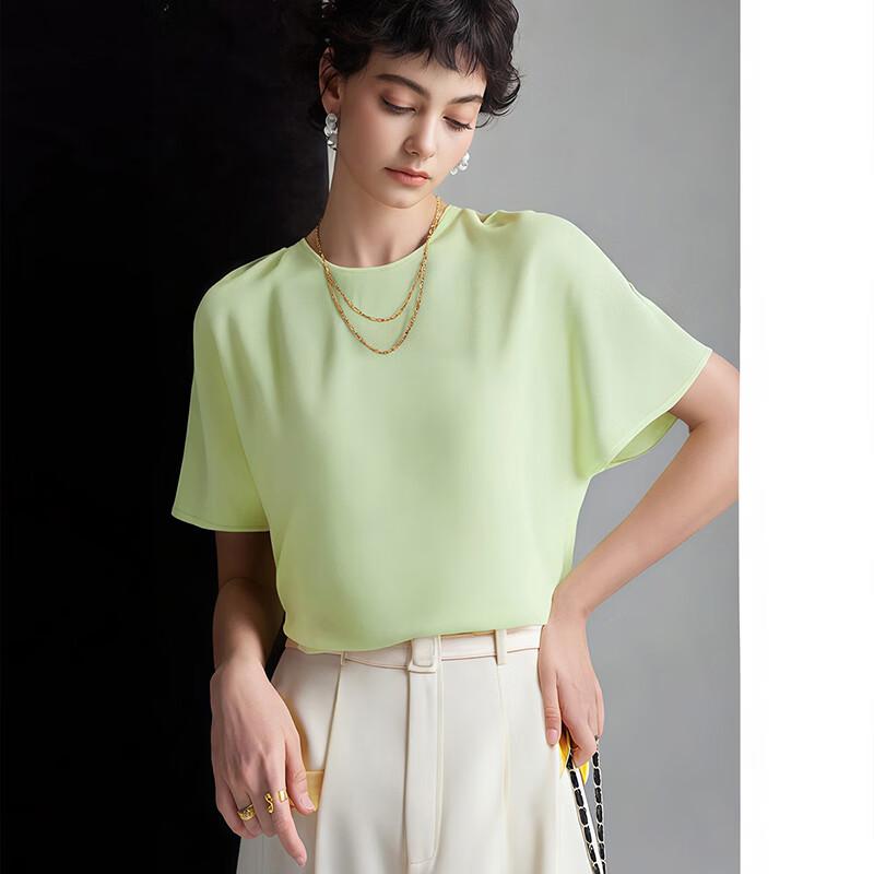 Wudao Women s 100% Mulberry Silk Summer T-Shirt with Back Slit XL