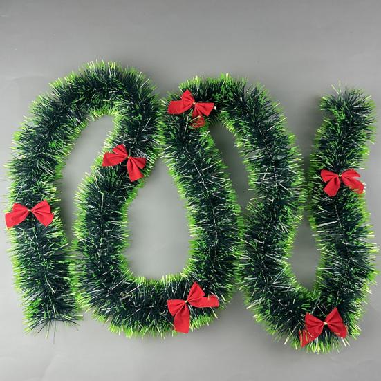 6.5FT Christmas Garland with 6 Pcs Red Bows Artificial Greenery Pine Garland for Mantle Stair Fireplace Home Party Decoration