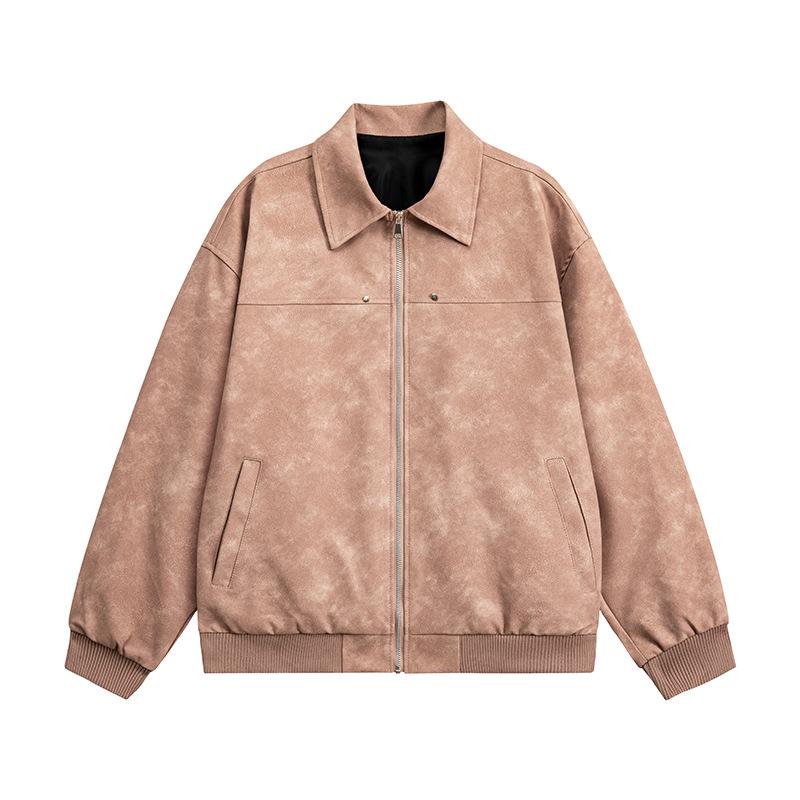 Men's Retro Leather Baseball Jacket - Spring & Autumn Casual Lapel Coat, Youth Fashion, Windproof and Versatile.