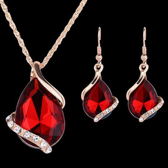 Lady's Trendy Beauty Choker Chain Necklace Drop Earrings Jewelry Set