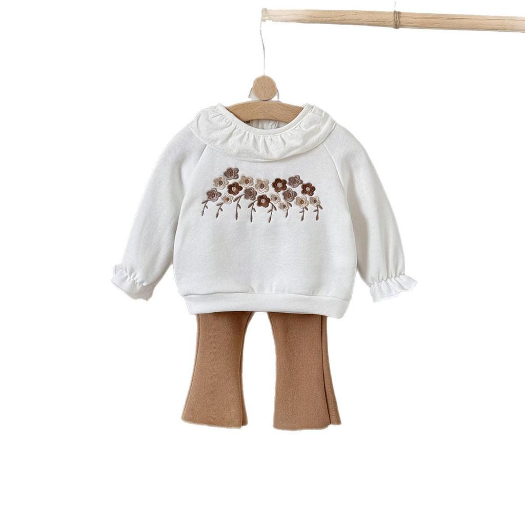Popular Baby & Toddler Cotton Knitwear Set with Floral Chest Embroidery, Autumn/Winter Outerwear