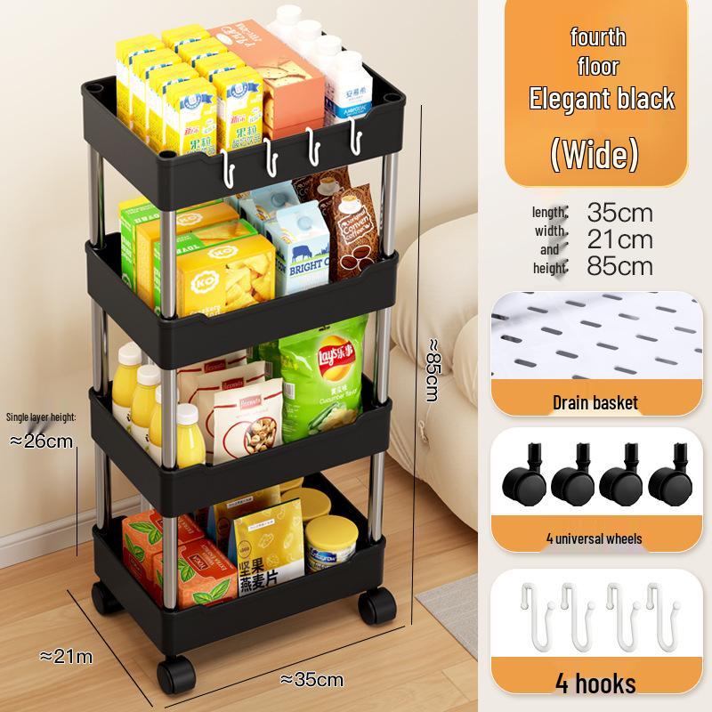 Multi-Layer Movable Storage Rack for Bathroom, Kitchen, or Bedroom