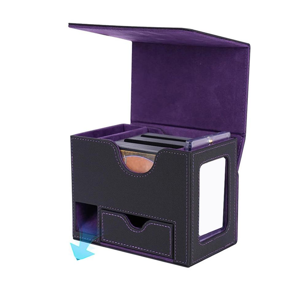 New PU Leather Trading Card Deck Box Holds 120+ Sleeved Cards Durable Cards Case Collectible Game Storage Holder Gift