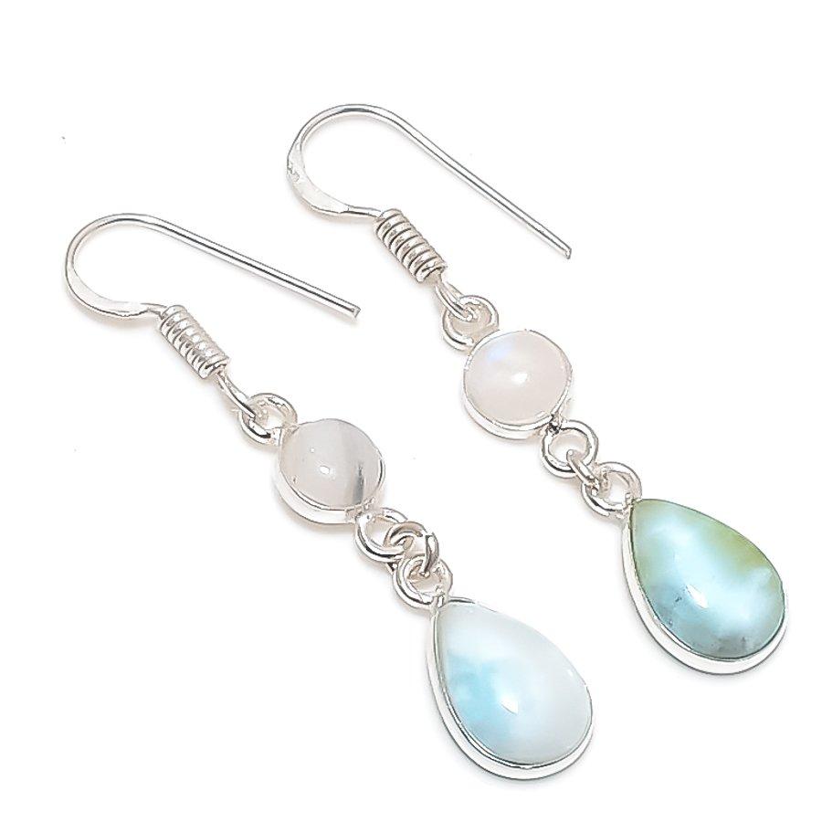 

Натуральный Ларимар, Лунный камень Ювелирное изделие из стерлингового серебра 925 пробы Серьга 1,77 u5d90