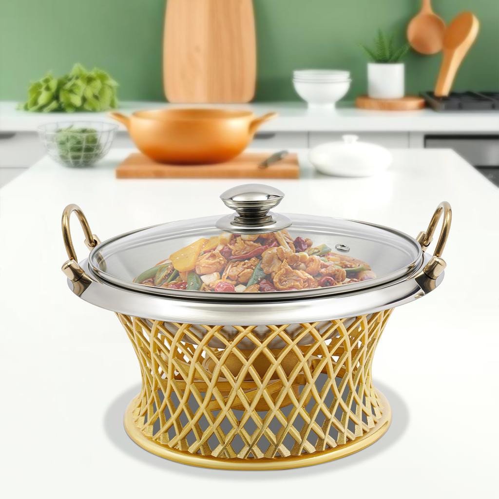 24cm/9.45in Buffet Chafing Dish, Round Chafing Dish, Chafing Dish with Lid Food Pan For Families, Cafeterias, Company Parties