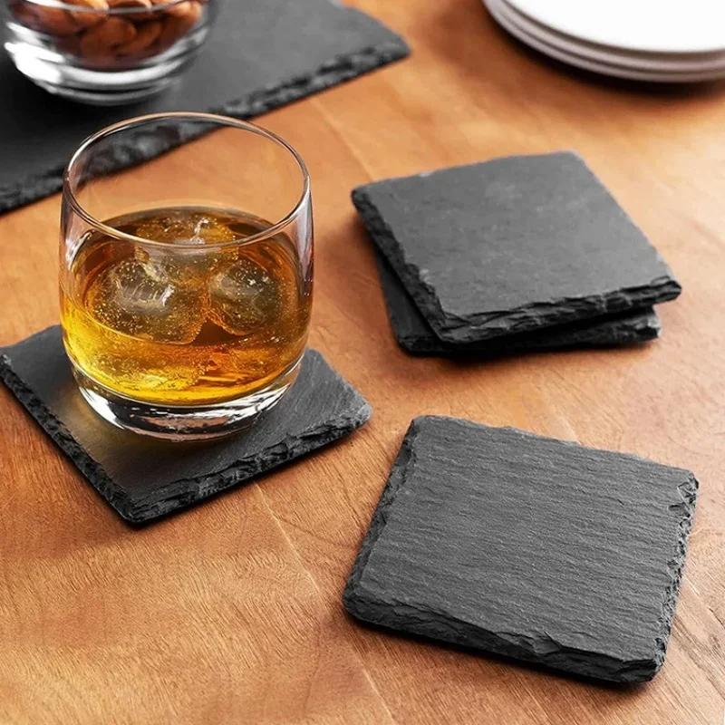 Přírodní břidlicové podložky Izolované proti opaření šálek Whisky Podložka Čajové šálky Skleněné podložky Stolní dekorace a doplňky