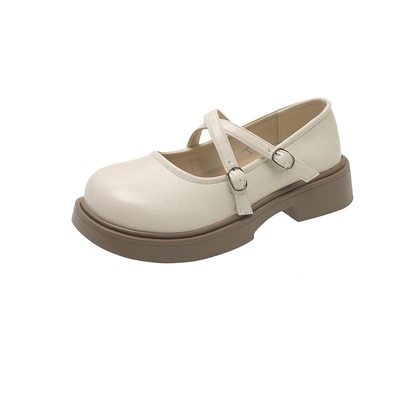 White British Style Small Leather Shoes for Women 2025 Spring and Autumn New Retro Versatile Thick Heel Light Mouth Mary Jane Single Shoes for Women
